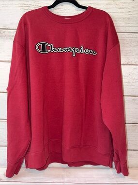 Champion XXL Red Script Logo Crewneck Sweatshirt Oversized Vintage Y2K